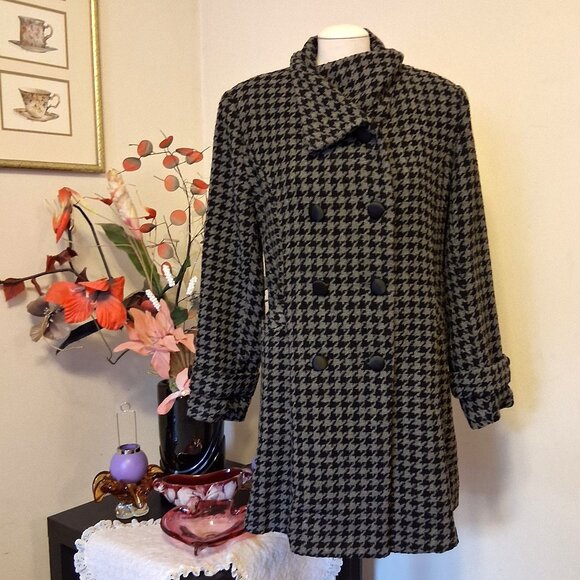 NEW Women’s Gray Black Double-Breasted Lined Trench Coat Winter Outerwear 16 XL - Picture 1 of 8